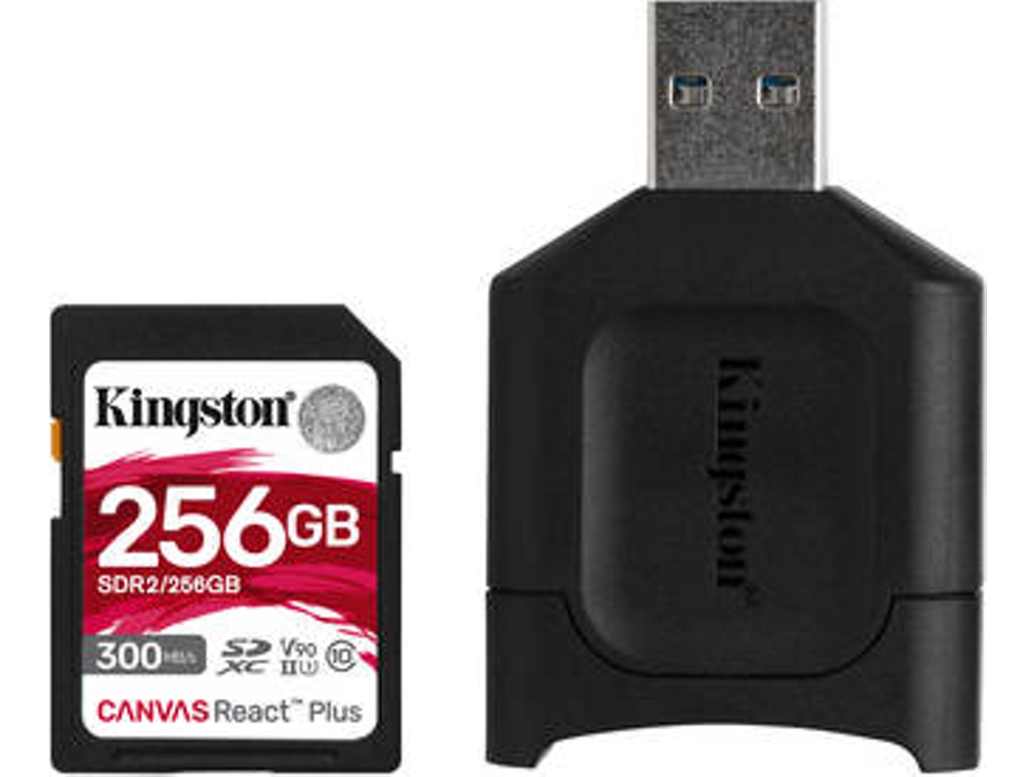 Cartão de Memória SD KINGSTON React Plus (256 GB - Class 10, UHS-II, U3, V90)