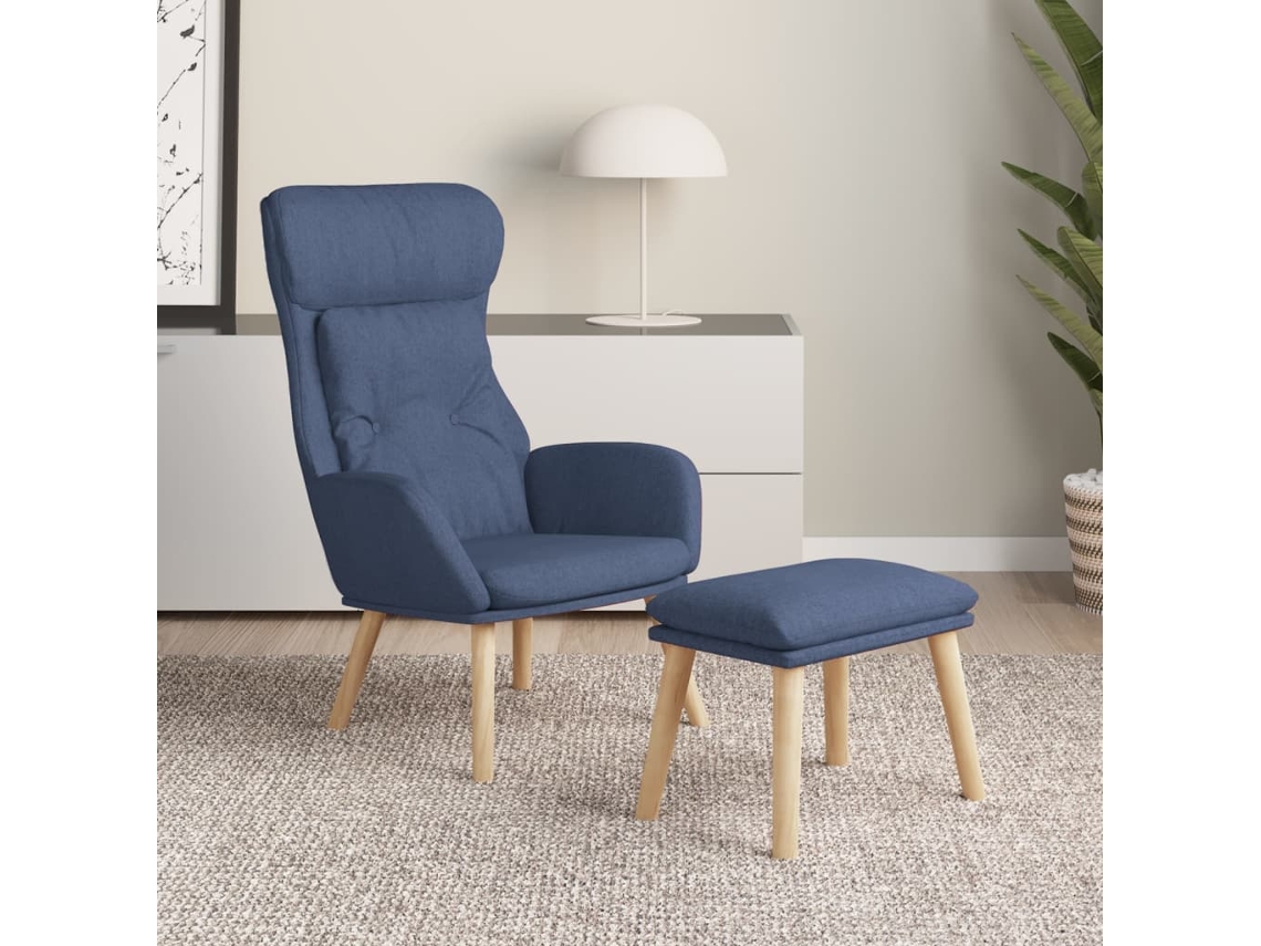 Vidaxl Cadeira De Descanso Com Banco P/ Pés Tecido Azul