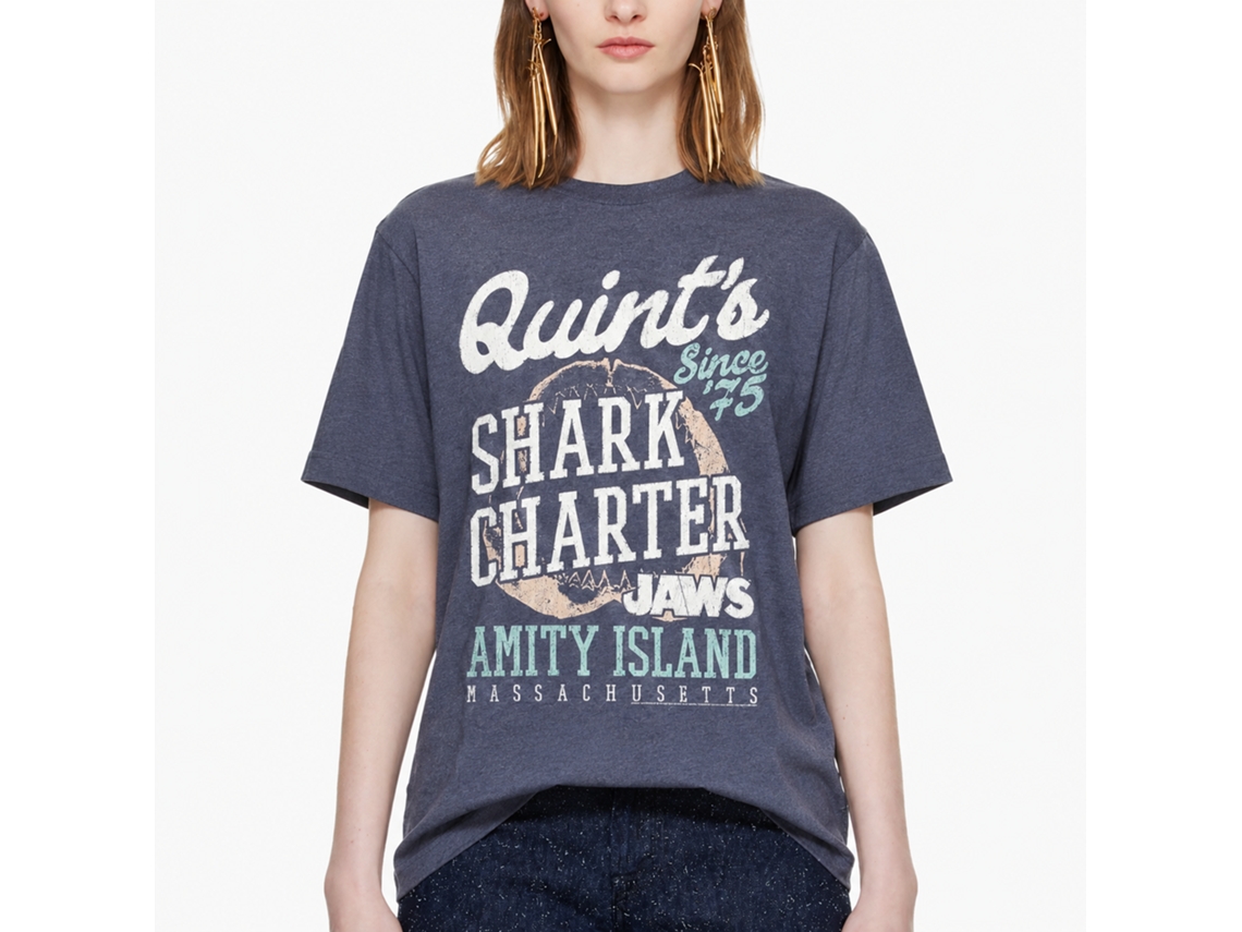 Rockinstone Jaws Movie Quints Heather Vintage Blue Adult T-shirt Size:s