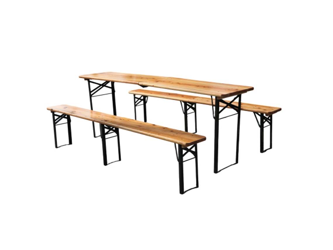 Conjunto de Mesa e Cadeiras de Jardim Dobráveis ZIWEI STORE, 220 cm, Inclui 1 Mesa Dobrável + 2 Bancos