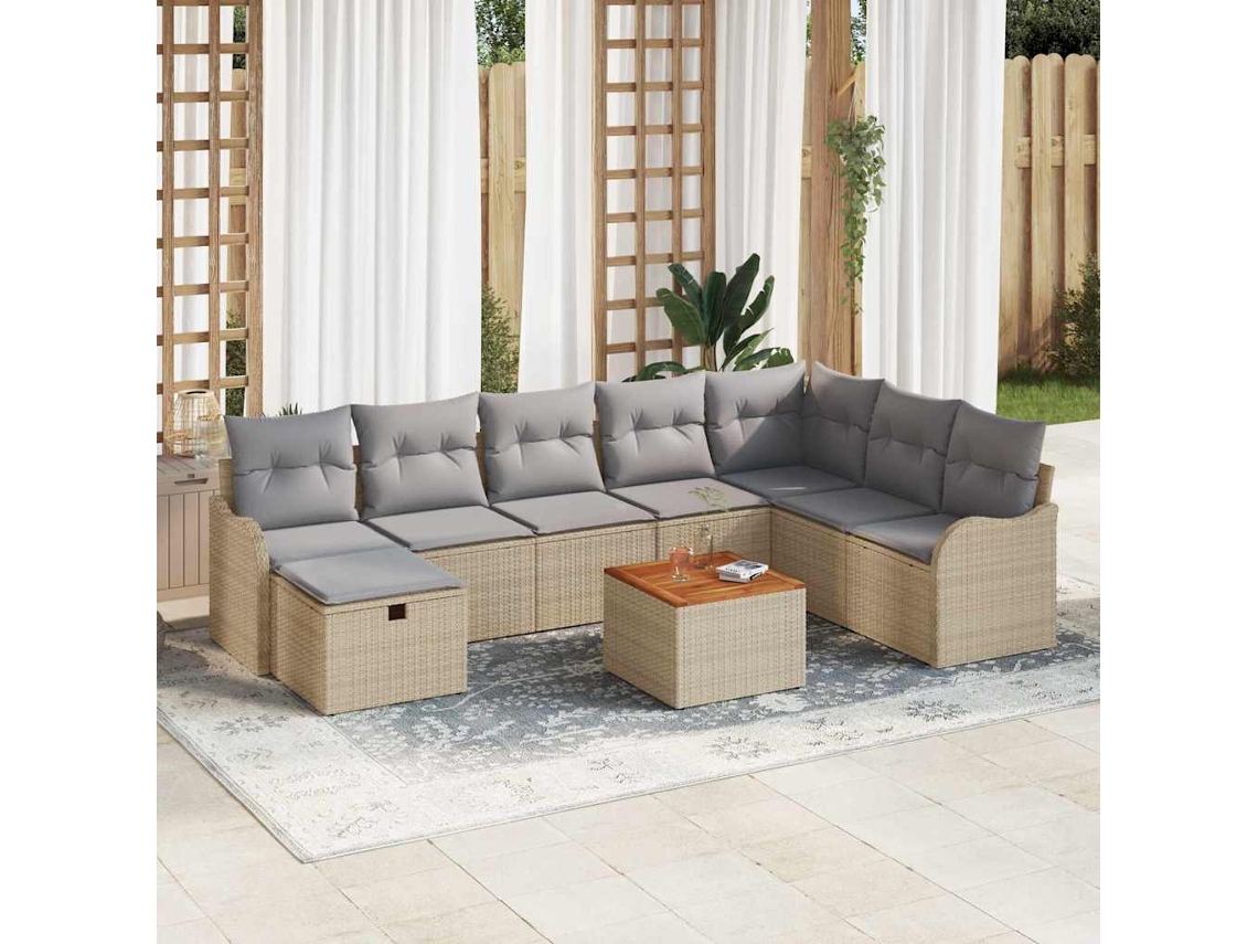 Vidaxl Conjunto De Sofá De Jardim 9 Unid. Bege Rattan Sintético