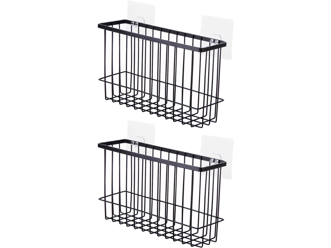 Organizador De Banheiro Uonlytech, Conjunto De 2 Cestos Ferro Preto Com Instalação Sem Furos E Otimização Espaço
