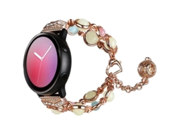 Banda de Moda com Contas para Samsung Galaxy Watch Active 2/galaxy Watch, Banda Elástica de Ágata Luminosa À Noite para Meninas, Ouro Rosa
