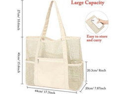 Bolsa de Praia de Malha AOZORZ (bege 44*20*40cm)