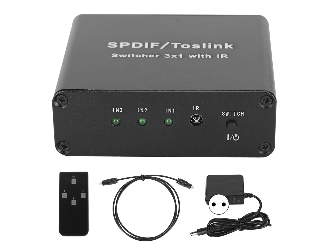 Comutador Spdif para Toslink 3x1 com Controle Remoto, 3 Entradas e 1 Saída, 100v 240v para Diferentes Aplicações e Usos CHABERLU