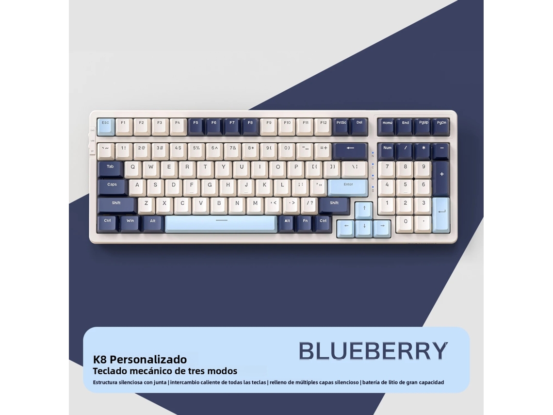 (blueberry) Teclado Mecânico Sem Fio Para Jogos, Conexão Bluetooth De 2,4 Ghz, Switches Lineares Vermelhos.