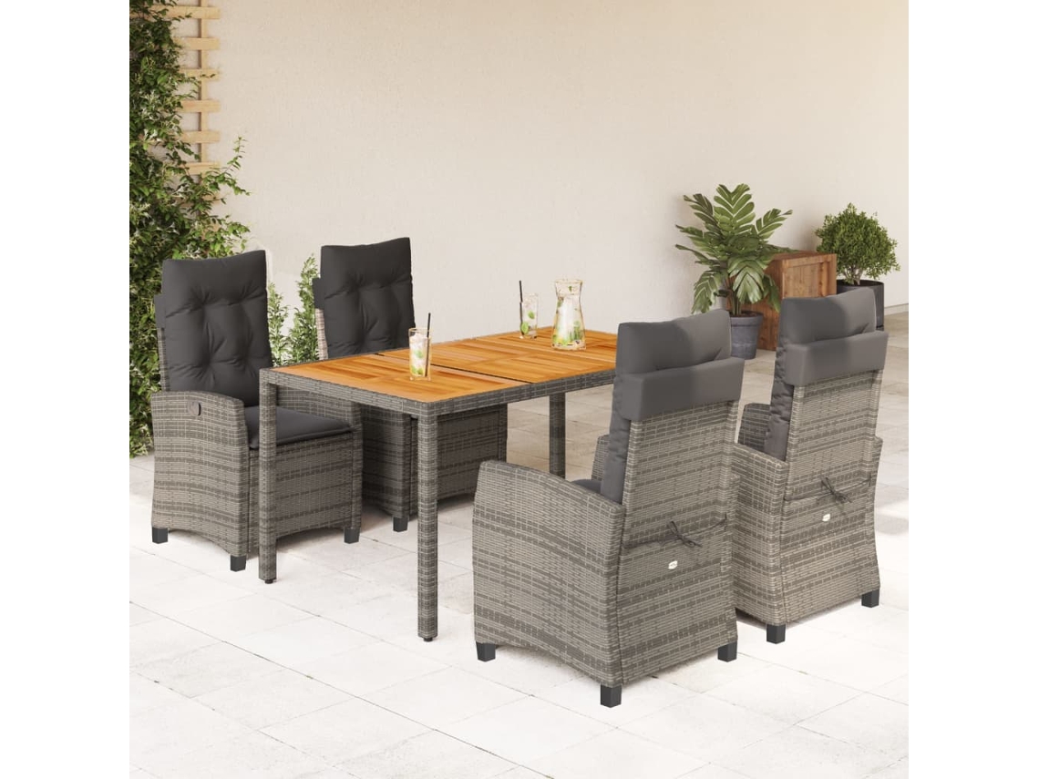 5 Pcs Conjunto De Jantar P/ Jardim C/ Almofadões Vime Pe Cinza Dkd Home Decor