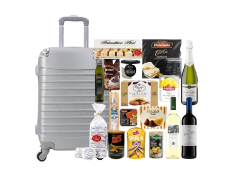Cabaz De Natal Gourmet Com Mala Trolley Bagagem De Mão 4 Rodas Giratórias 26 Artigos Cinzento COSHANO