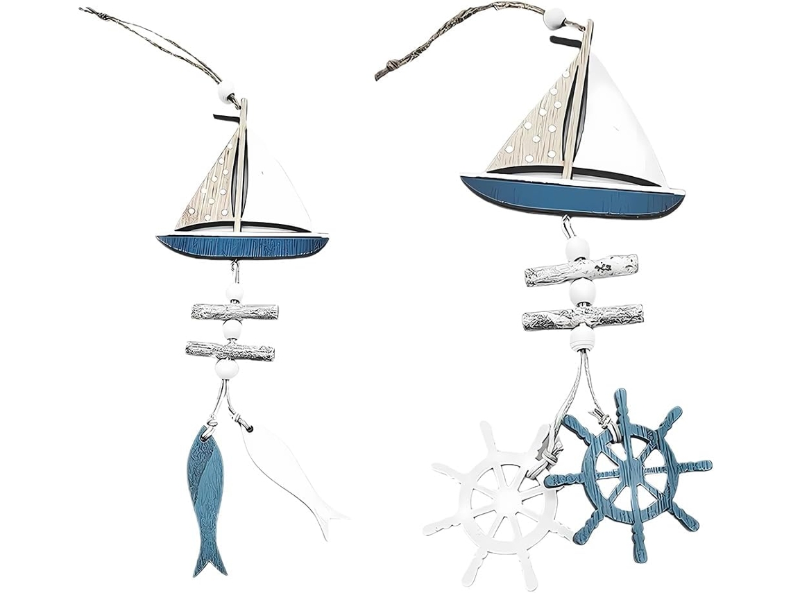 Conjunto de 2 Peças Decoração Suspensa com Barco, Leme e Madeira BRILVIBERA
