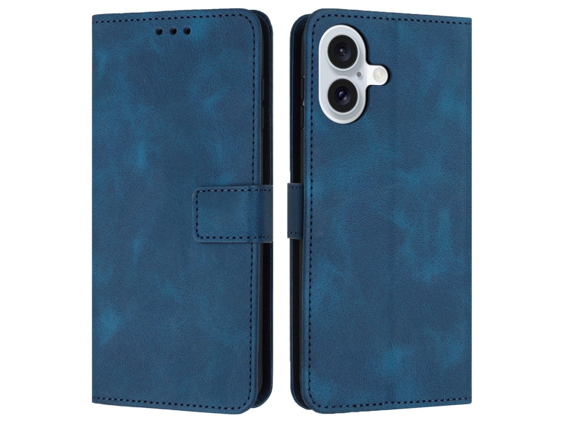 Capa Em Couro Pu, Azul Para Iphone 16 Plus