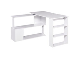 Secretária De Canto Giratória Em L 120x110 Cm Com Prateleiras Para Teletrabalho E Estudo, Branca