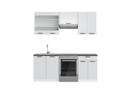 Cozinha Fame-Line, 200 cm, PT Antracite, Country branco/branco, Vicco