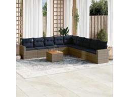Vidaxl 10 Pcs Conjunto Sofás P/ Jardim C/ Almofadões Vime Pe Cinzento