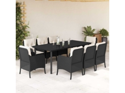 Vidaxl 9 Pcs Conjunto De Jantar P/ Jardim C/ Almofadões Vime Pe Preto