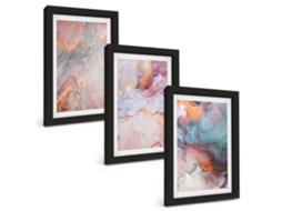 Composição De Quadros Padrões Abstratos Em Tons Pastel Espelharte (3 Peças 20x30 Cm)