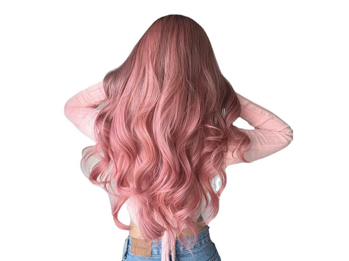 Peruca longa ondulada rosa ombré para festas femininas