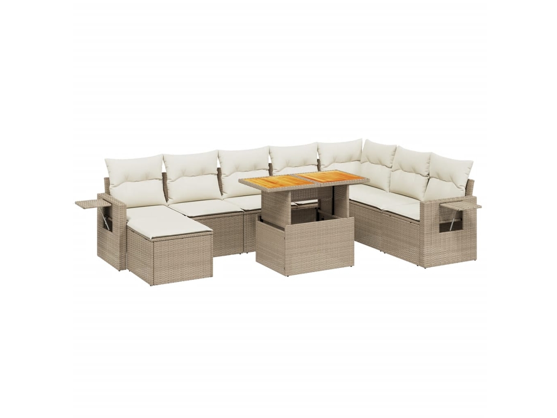 Conjunto de 9 Sofás para Jardim com Almofadões Vime Pe Bege MAISON EXCLUSIVE (90x200 cm)