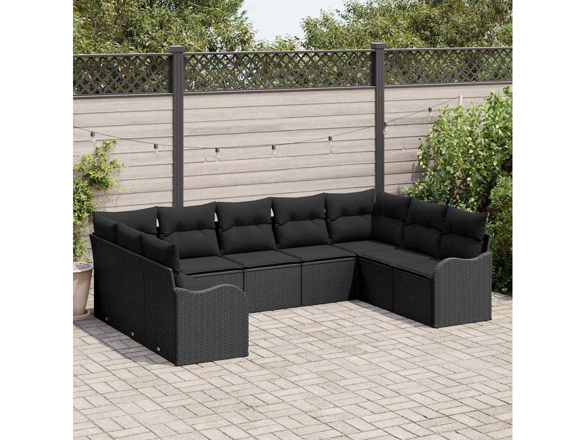 Vidaxl Conjunto de Sofá de Jardim 9 Pcs Preto Vime Pe