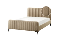 Cama de Casal BELIANI Lunan de Bouclé Taupe 140x200