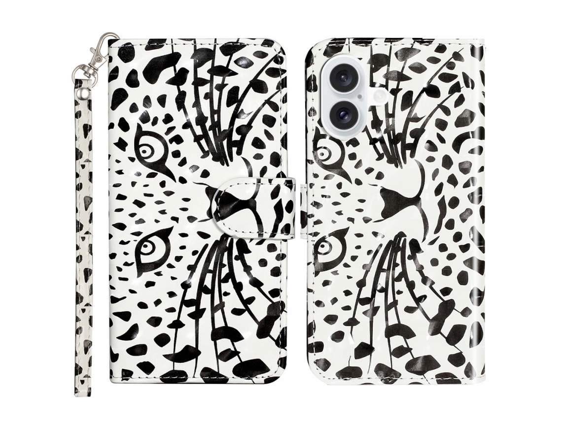 Capa Em Couro Pu Com Suporte Para Apple Iphone 16 Plus - Cabeça De Leopardo