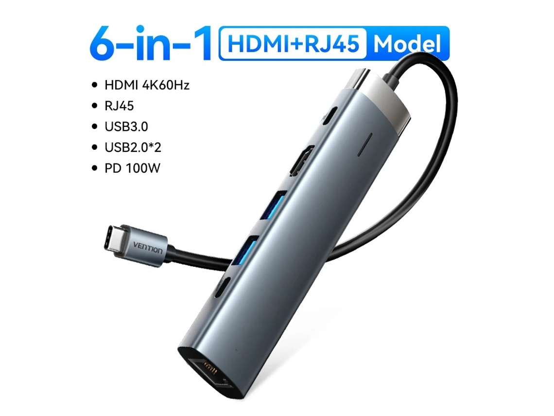Yizhood Docking Station Adaptador Usb C 4k60hz Tipo C para Hdmi Rj45 Pd 100w para Macbook Ipad Pro Air M2 M1 Sumsang PC Acessórios Cinza