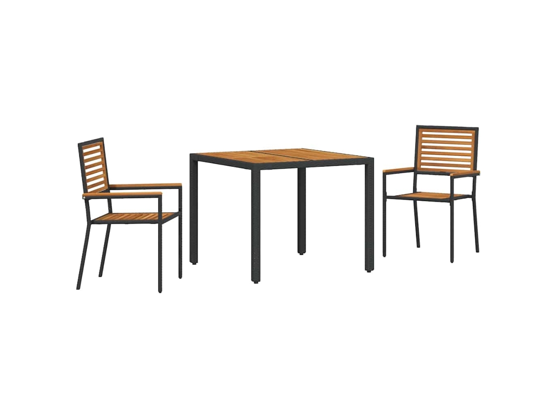 Conjunto de Jantar para Jardim 3 Pcs | Móveis de Jardim para Refeição Preto e Marrom Vime Pe HARLANV1