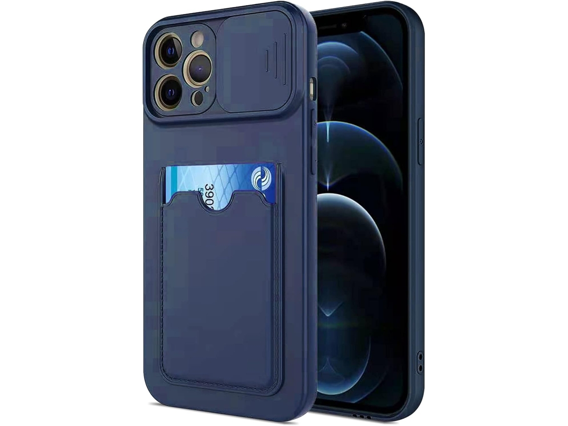 Lente para Telefone Tipo Deslizante para iPhone 12 Pro Max HONGWE. com Porta-Cartões Azul