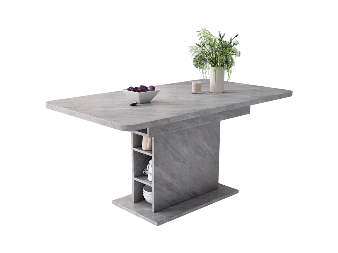 Mesa De Jantar Extensível Com Armazenamento, Mesa Retangular Moderna Em Ferro, Mesa Multifuncional Com Design Em Concreto.