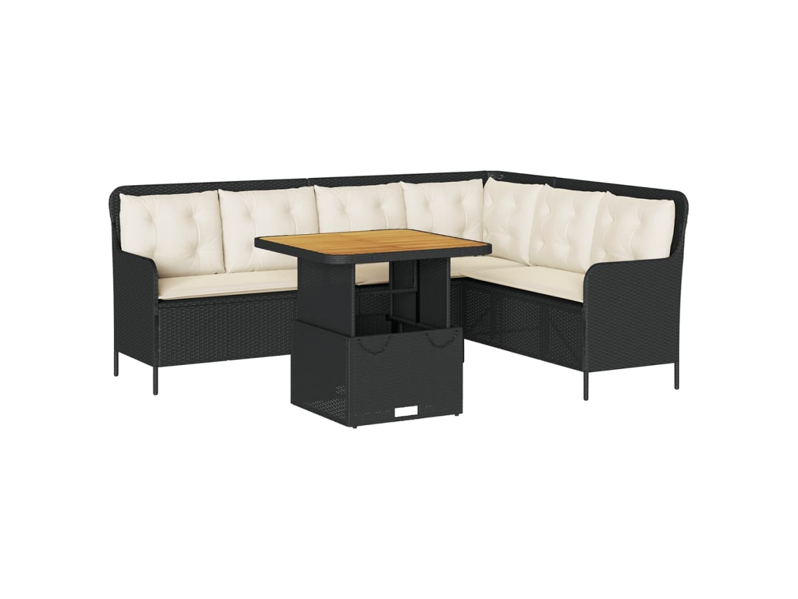 Conjunto de 2 Sofás de Jardim com Almofadões Vime Pe Preto MAISON EXCLUSIVE (90x200 cm)