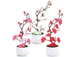 Flores Artificiais de Ameixa com Vasos Flores Artificiais para Exterior e Interior, para Casa, Escritório e Jardim. AQUAFORGE (28 Cm)