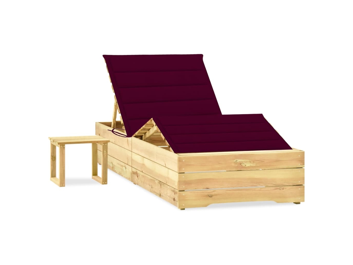 Vidaxl Espreguiçadeira De Jardim Com Mesa E Almofadão Pinho Impregnado