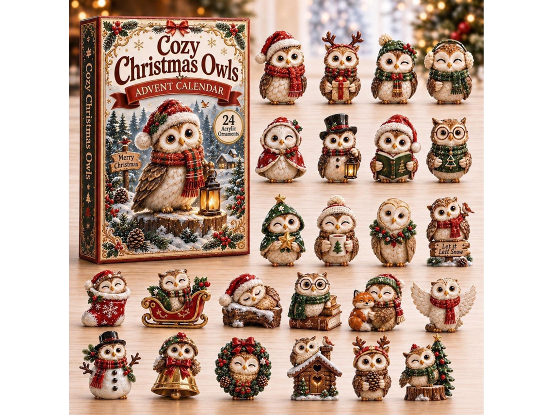 Calendário Do Advento 2d 2026 (corujas De Natal Com Troncos E Lanternas)