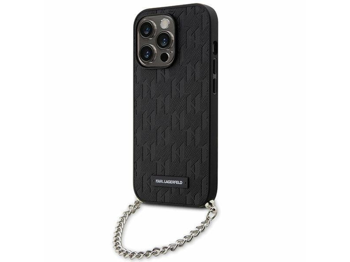 Correia Monograma Saffiano para iPhone 14 Pro Max KARL LAGERFELD Rígida Preto