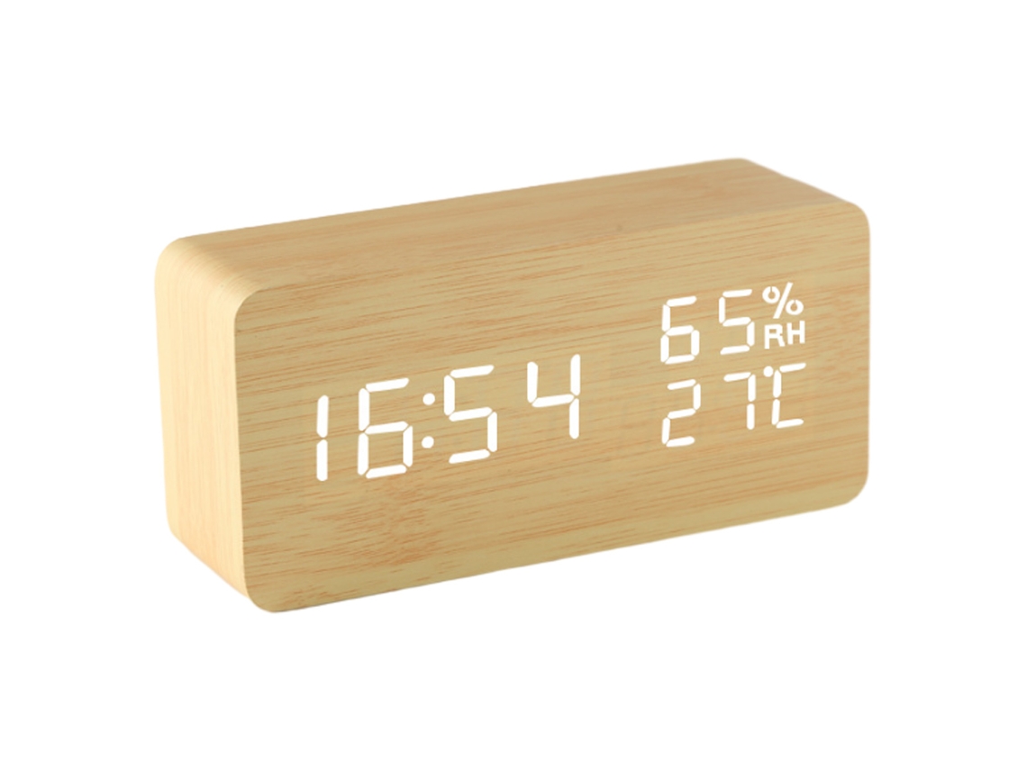 Relógio Digital em Madeira Led com Display de Temperatura e Humidade NEVEANCE