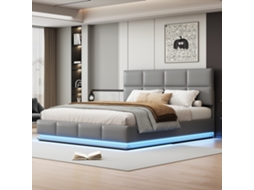 Cama Casal 180x200 Cm Com Led E Armário Hidráulico Couro Cinza Claro