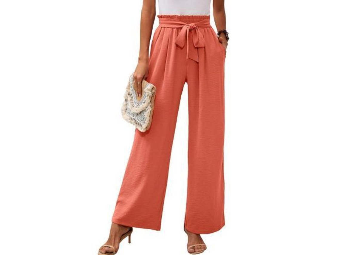 2026 pantalones Anchurosos de Descanso para Mujer Con Bolsillos Ligeros de Cintura Alta Y Nudo Ajustable XXL Naranja