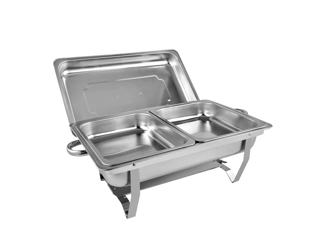 CHEFFINGER Mantenedor de Pratos com Dois Compartimentos com Tampa e Dois Recipientes de Inox Prateado
