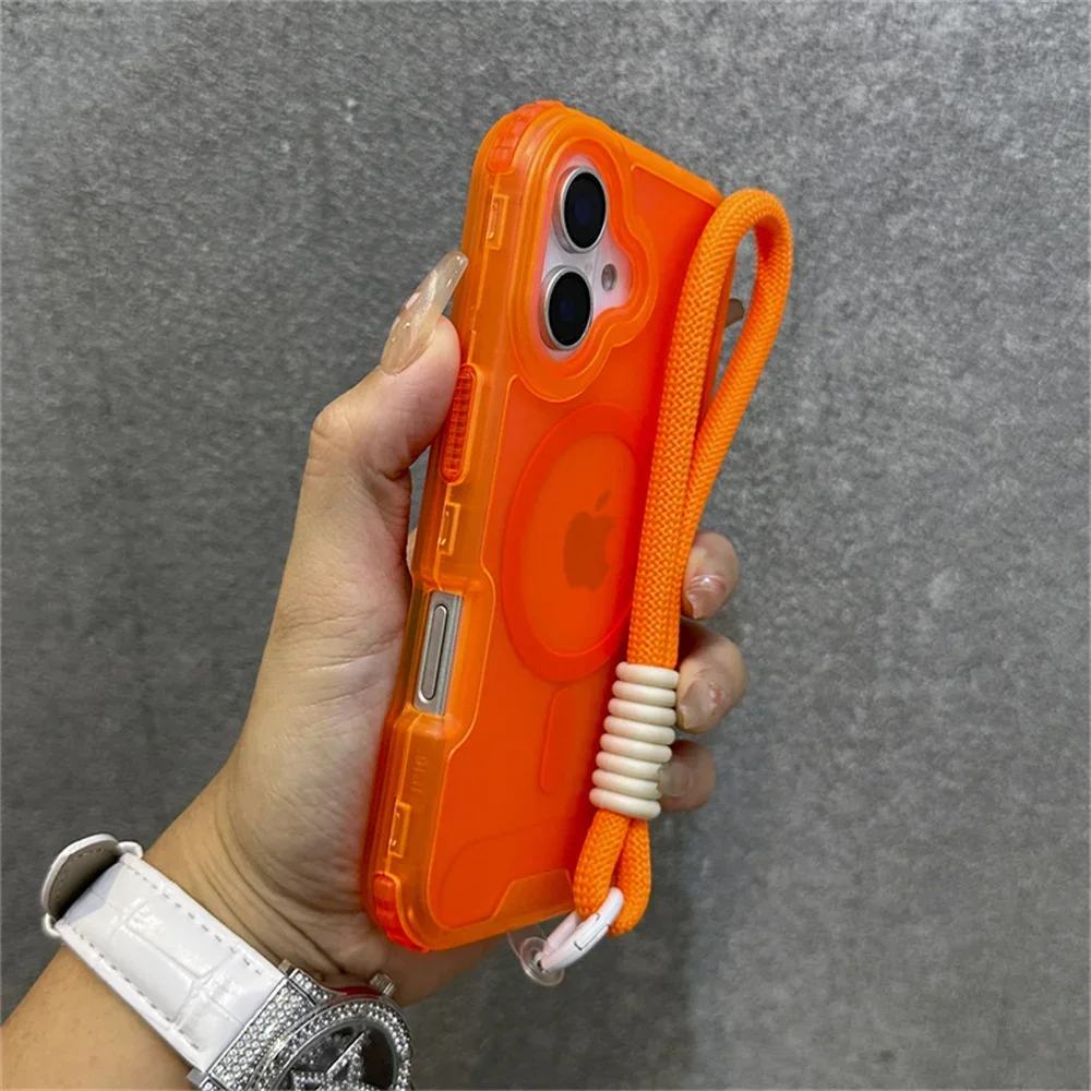 Capa Fosca Para Celular (iphone 12 Pro Max Laranja), Pulseira/faixa Colorida, Resistente A Impactos.