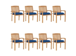 Cadeiras De Jardim Empiháveis C/ Almofadões 8 Pcs Teca Maciça Dkd Home Decor