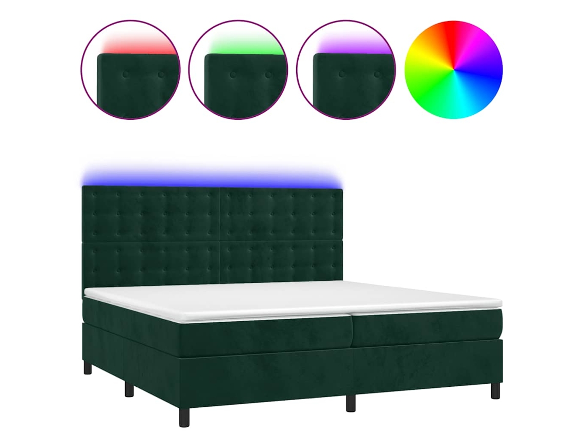 Cama Box Spring C/ Colchão/Led 200x200 Cm Veludo Verde Escuro MAISON EXCLUSIVE