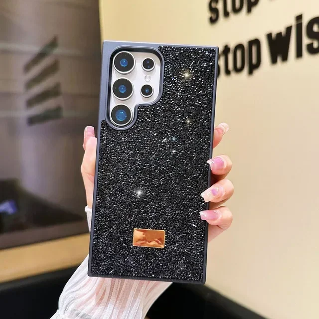 (preto, Galaxy S23 Ultra) Capa De Celular Luxuosa Com Diamantes Brilhantes, Proteção Completa, Resistente A Choques E Quedas.