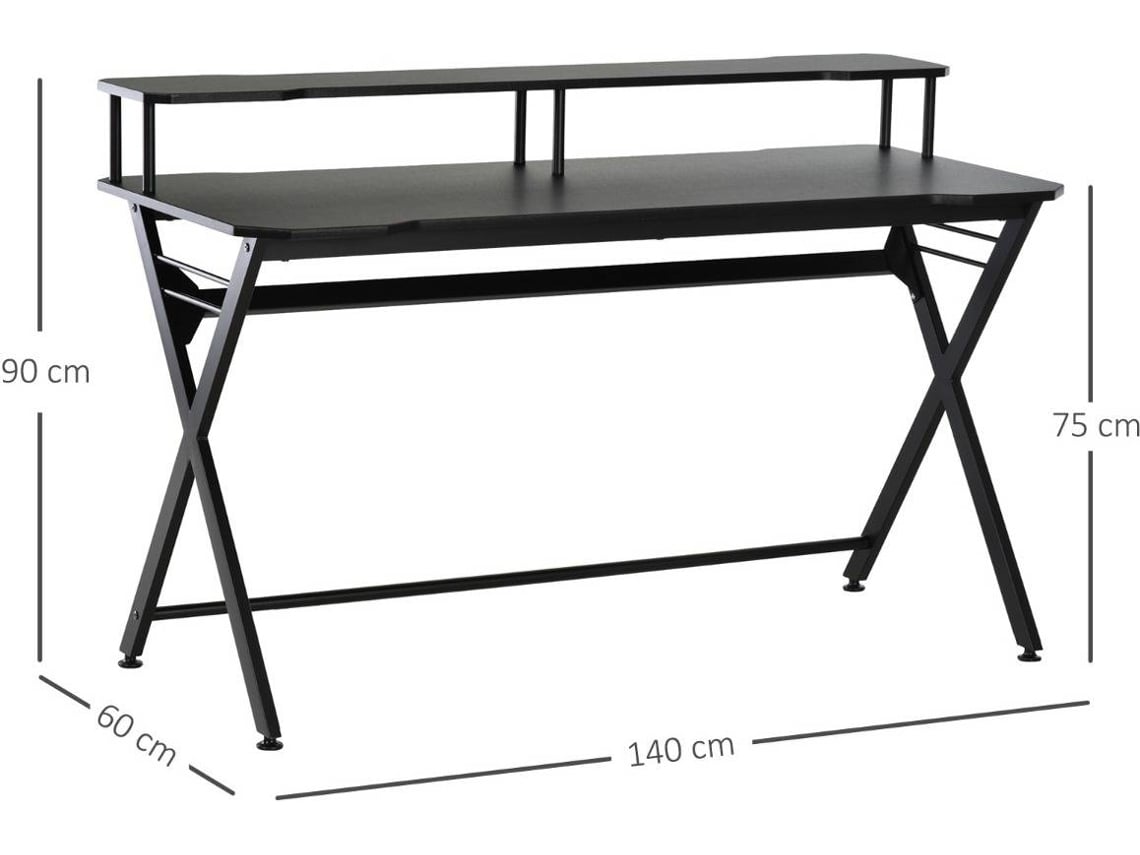 Mesa Gaming HOMCOM Com suporte para monitor e fones (140 x 60 x 90 cm - MDF - Preto)