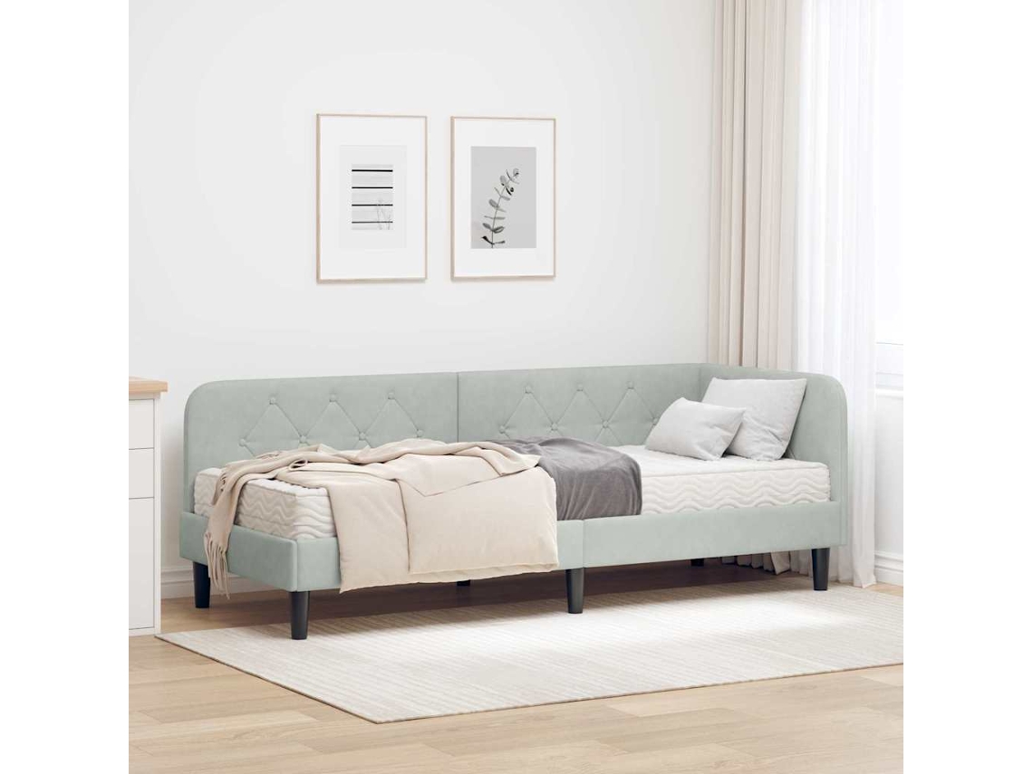 Vidaxl Estrutura de Cama de Canto Cinzento claro 80 X 200 Cm Veludo