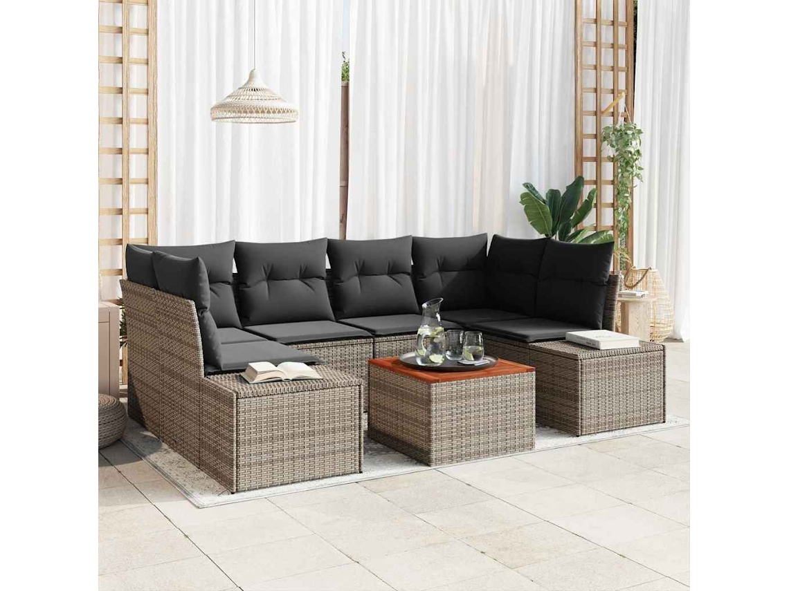 Vidaxl Conjunto De Sofá De Jardim Com Almofada 7 Pcs Cinzeto Vime Pe