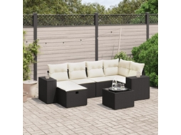 Vidaxl 7 Pcs Conjunto De Sofás P/ Jardim C/ Almofadões Vime Pe Preto
