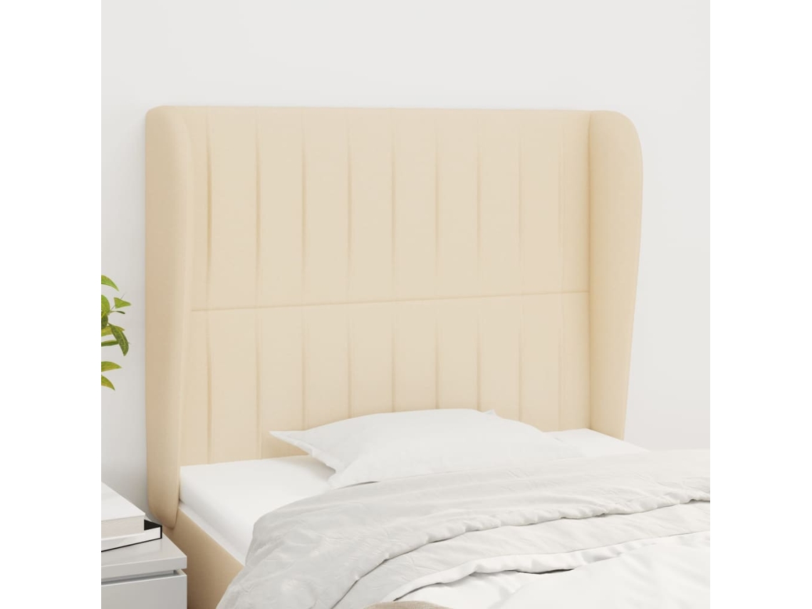 Vidaxl Cabeceira De Cama C/ Abas Tecido 83x23x118/128 Cm Creme