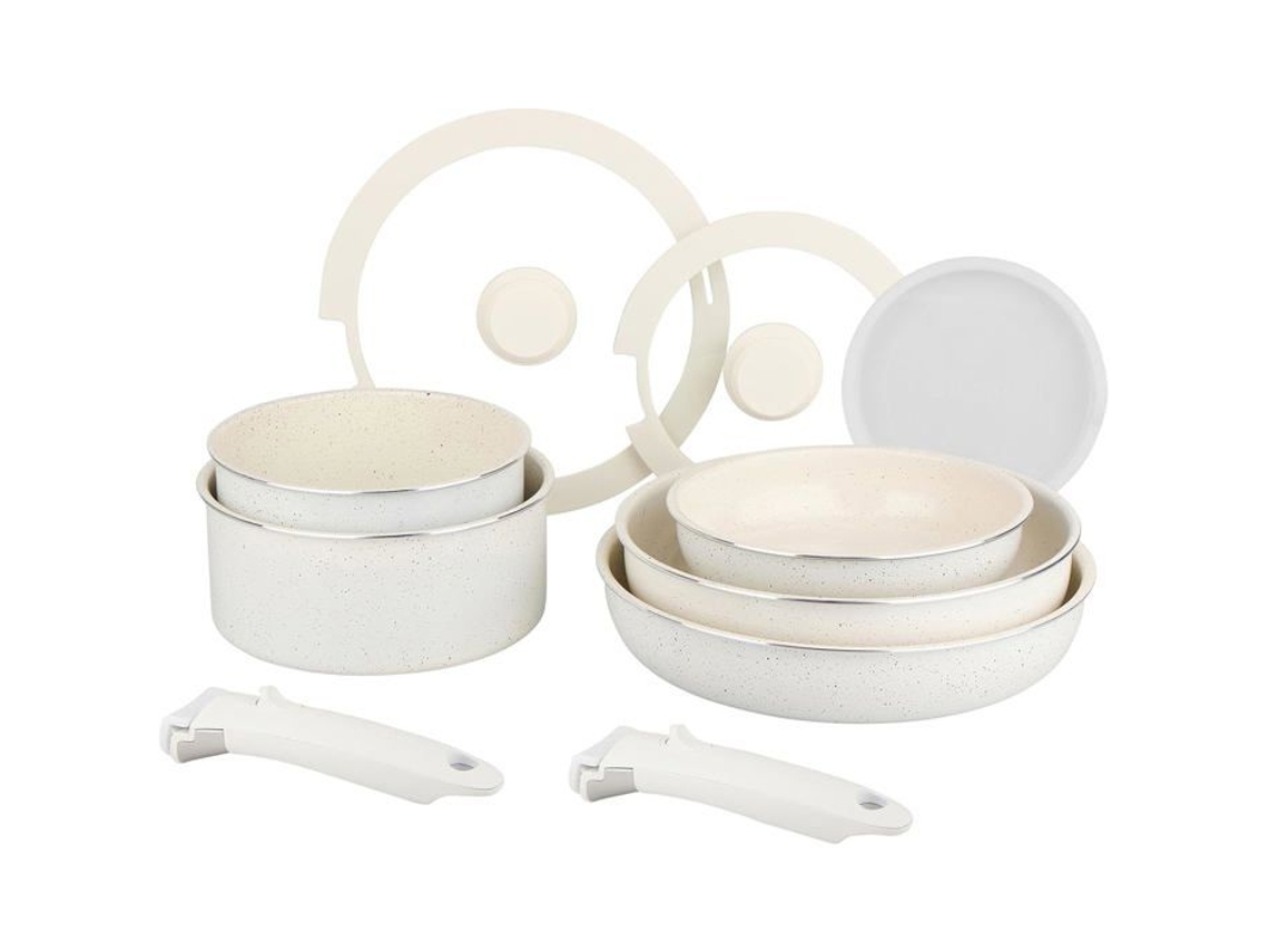 Bateria Sitram 716977 10 Peças Alumínio Cerâmica Branca Sem Pfas, 2 Frigideiras, 2 Panelas, Refogue, Todos Tipos de Fogo, Indução