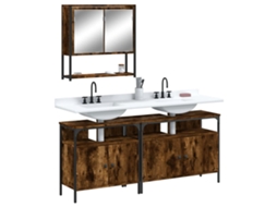 Vidaxl 3 Pcs Conjunto De Móveis Wc Madeira Processada Carvalho Fumado