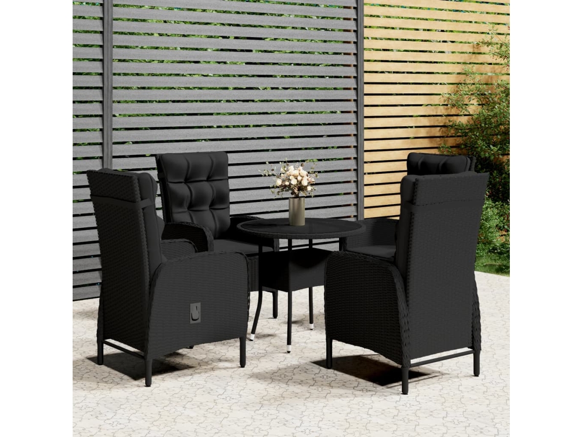 Vidaxl 5 Pcs Conjunto De Bistrô Para Jardim Vime Pe Preto