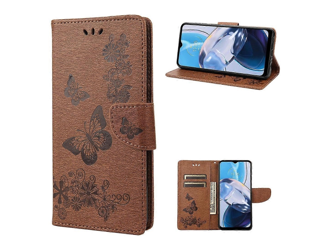 Capa De Couro Flip Horizontal Com Estampa De Borboleta Para Motorola Moto E22 / E22i